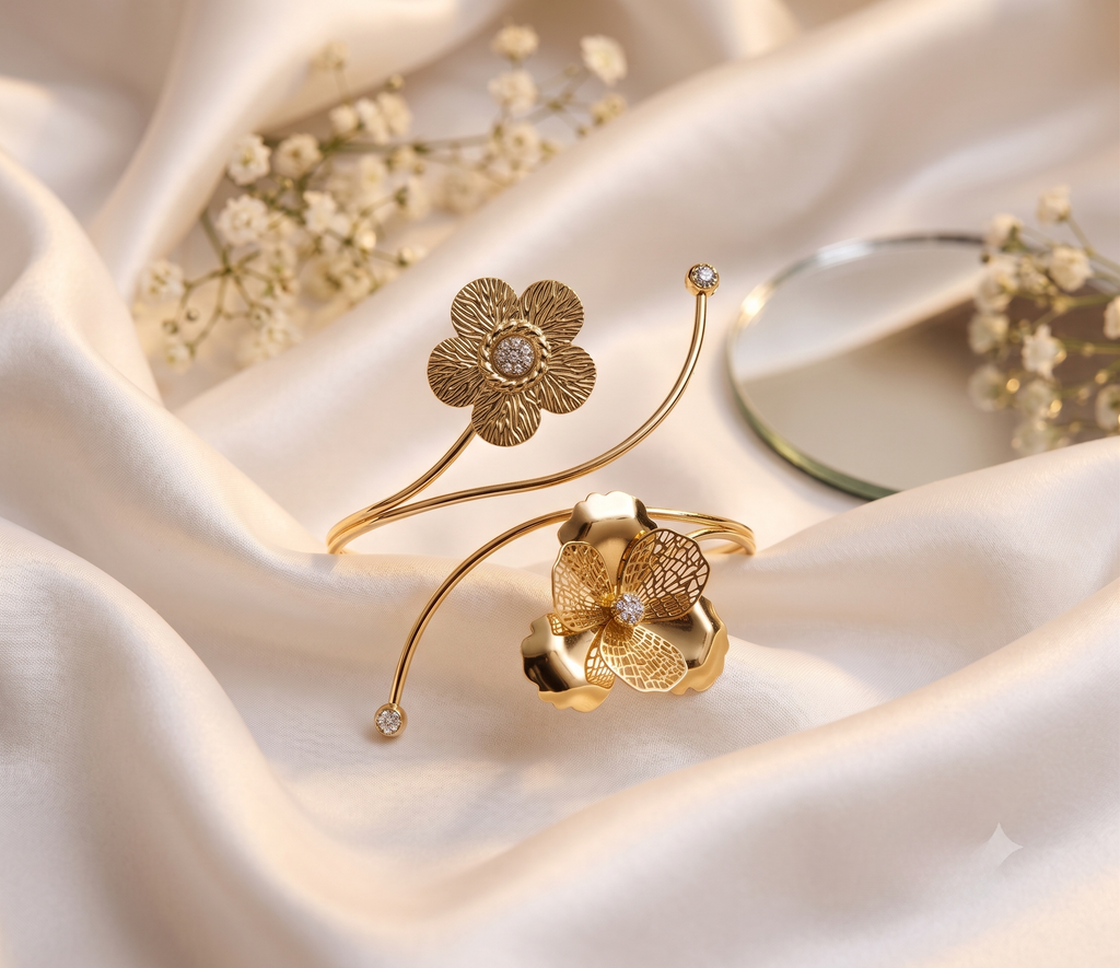 Silver Flower Arm Cuff Bracelet