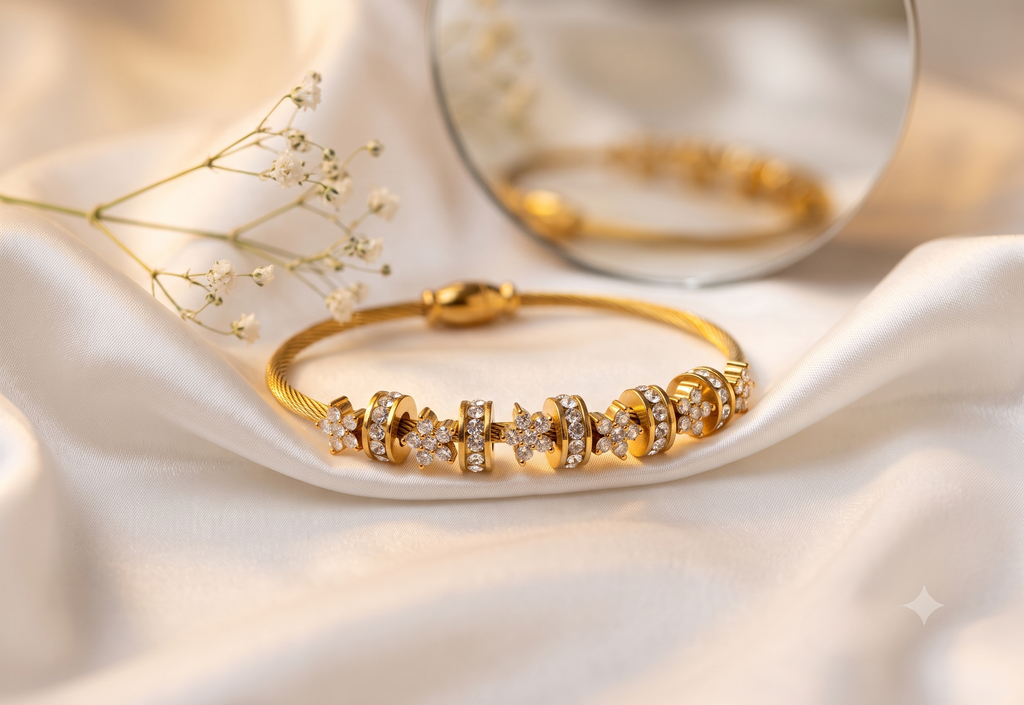 Golden Diamond CZ Cable Cuff Bracelet