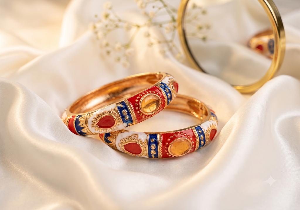 Red & White Thick Meenakari Kada