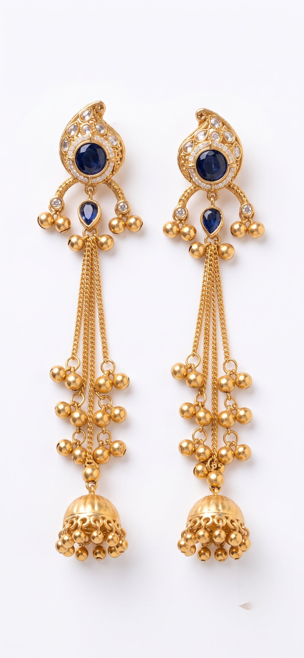 Navy Blue Kundan Long Gold-tone Jhumki