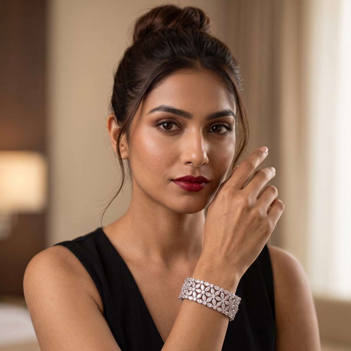 Petal to the Metal  Crystal Bloom Statement Bracelet