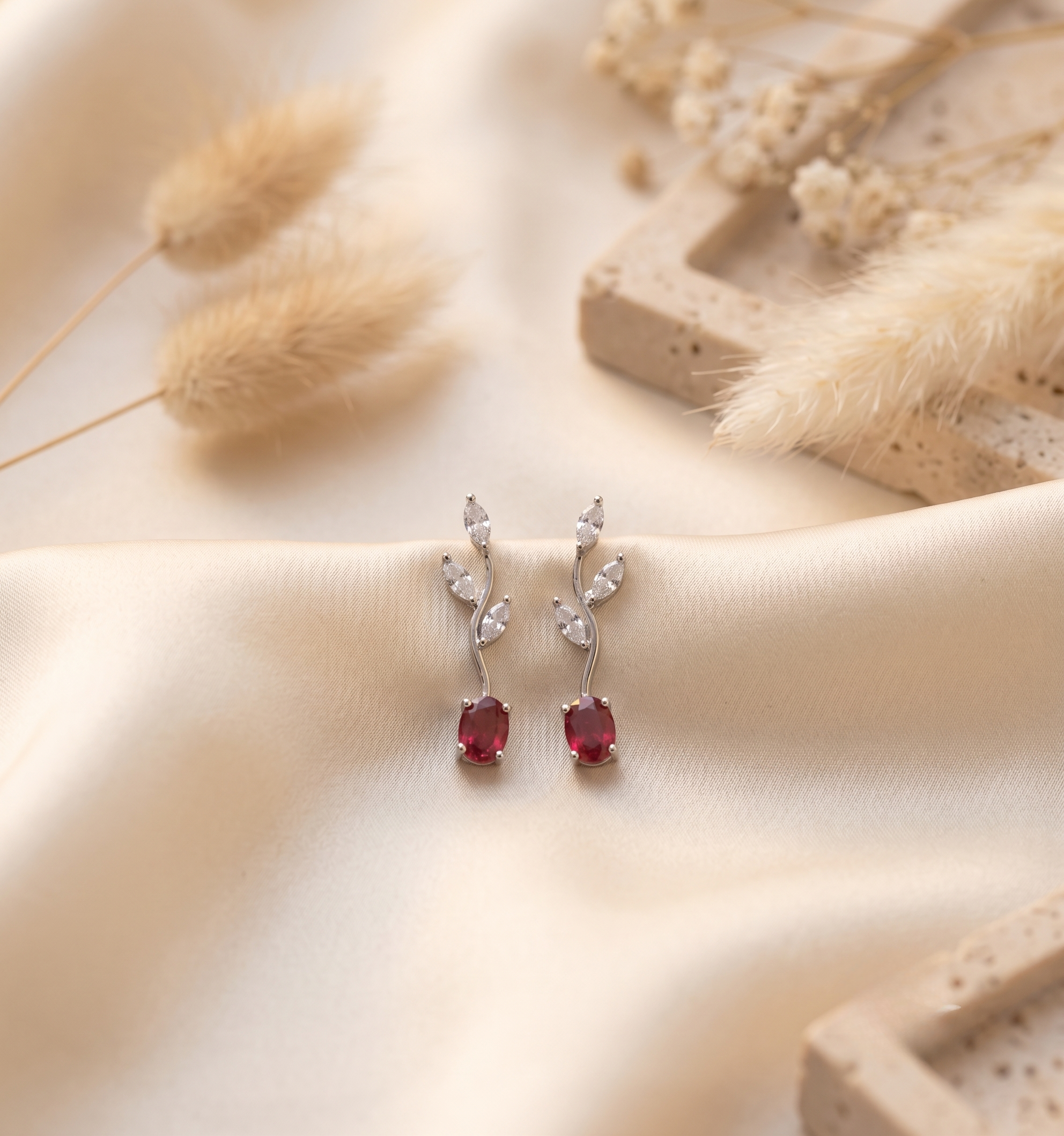 Tulip Pink Stone Silver Necklace & Earring Set