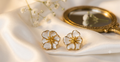 White Glossy Ivory Enamel Floral Earrings