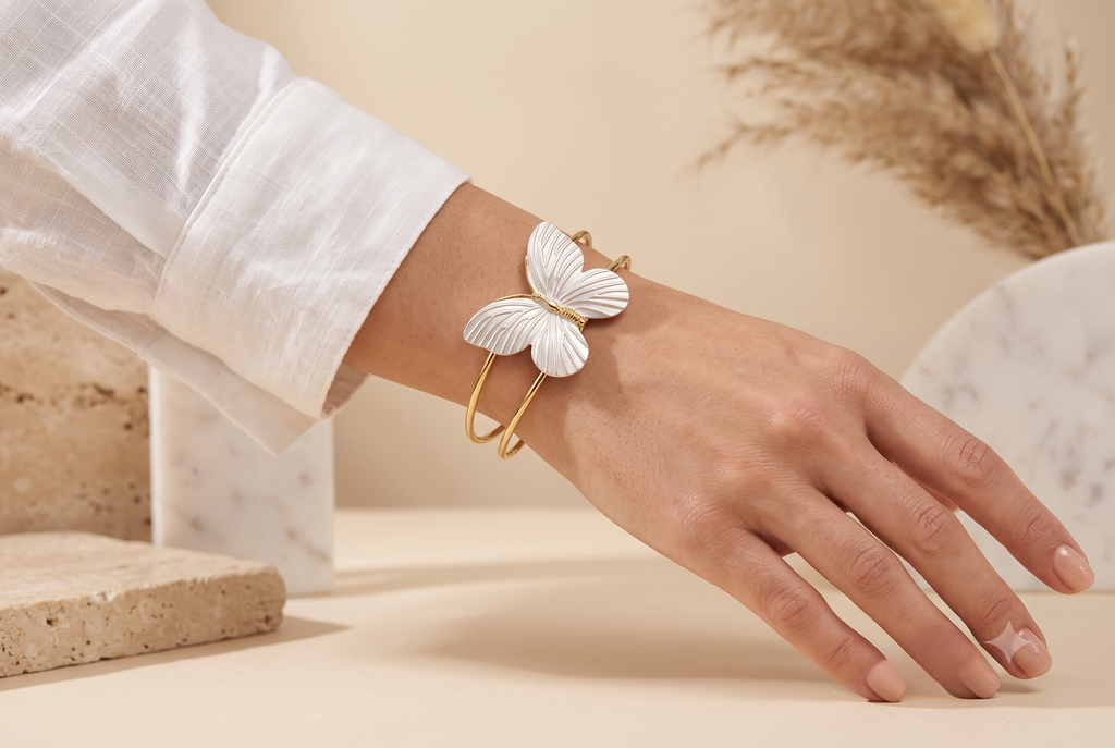 White Butterfly Pearl Arm Cuff Bracelet