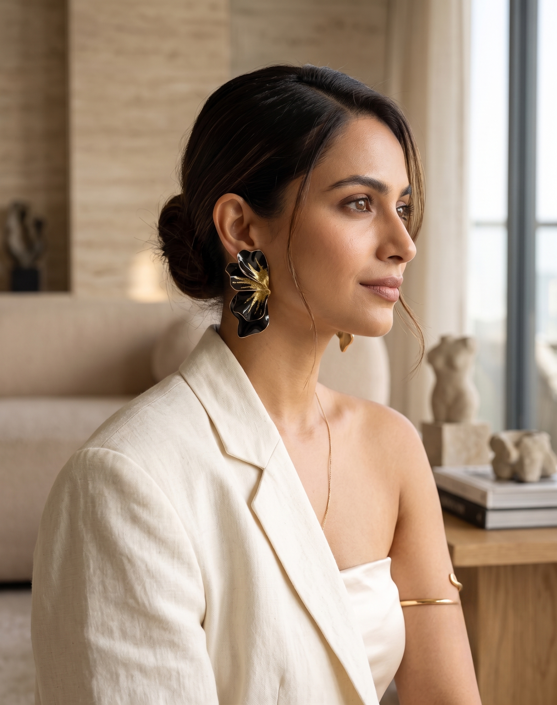 Black Glitter Petal Statement Earrings