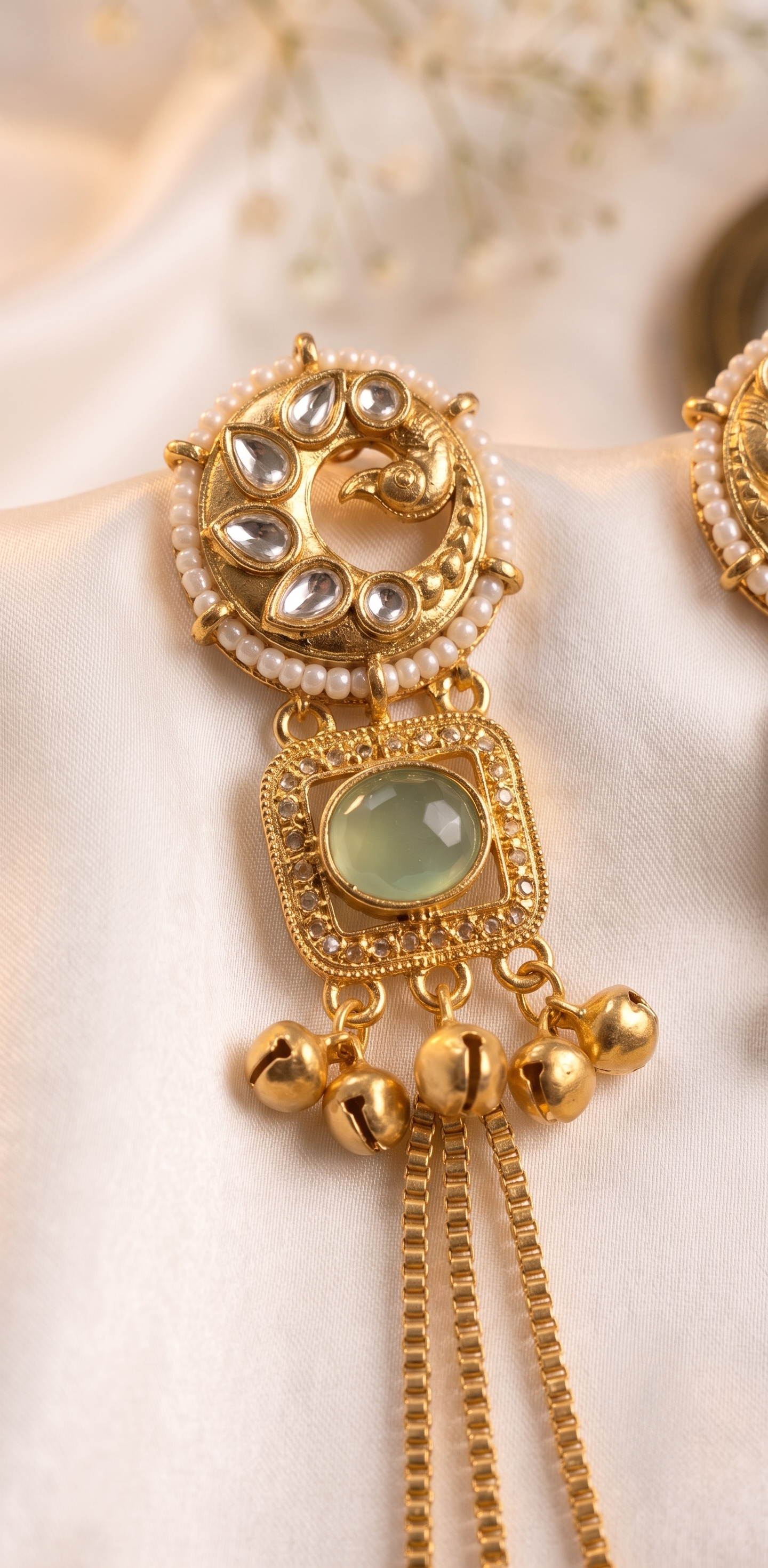 Mint Green Kundan Long Gold-tone Jhumki