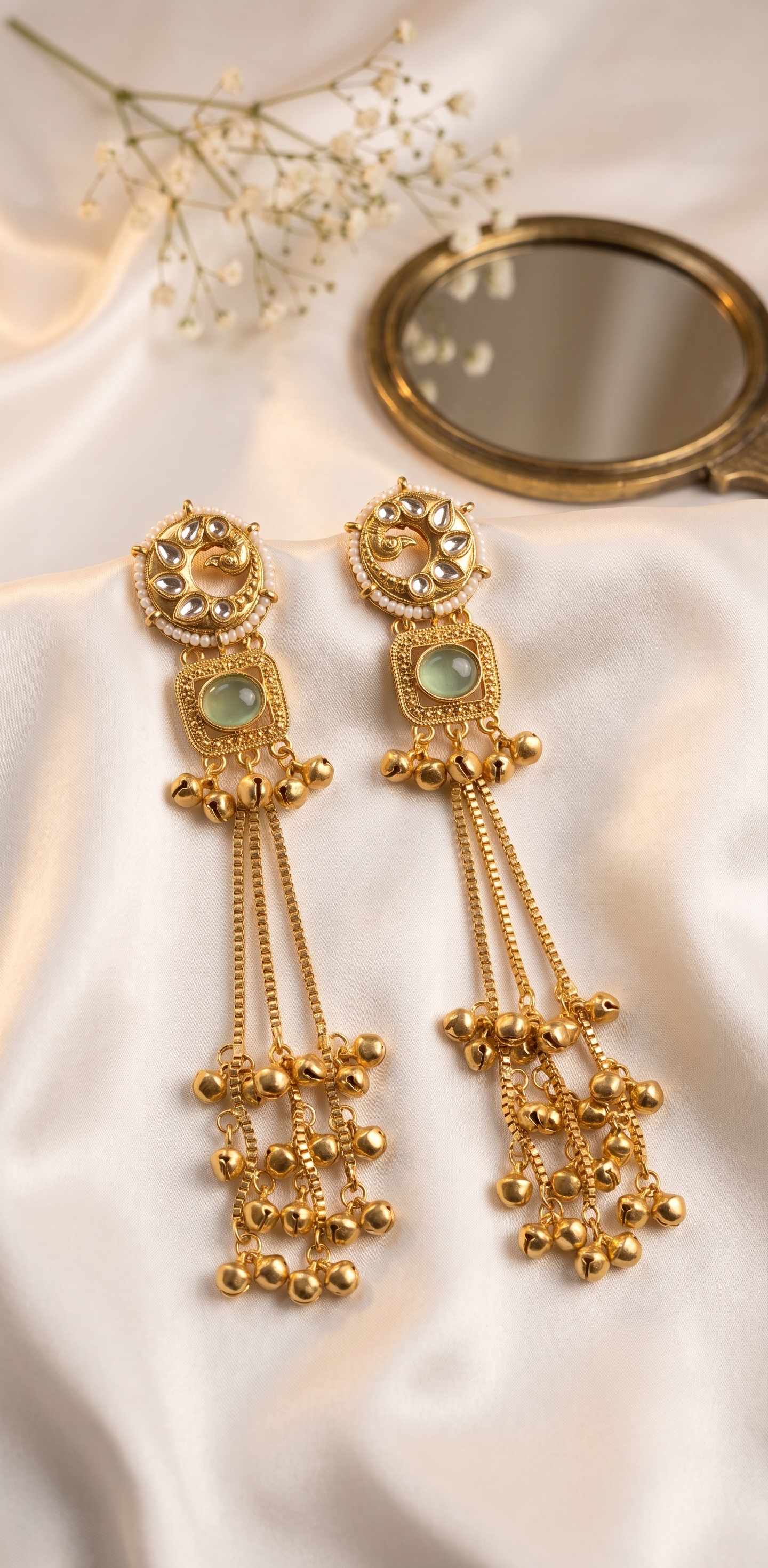 Mint Green Kundan Long Gold-tone Jhumki