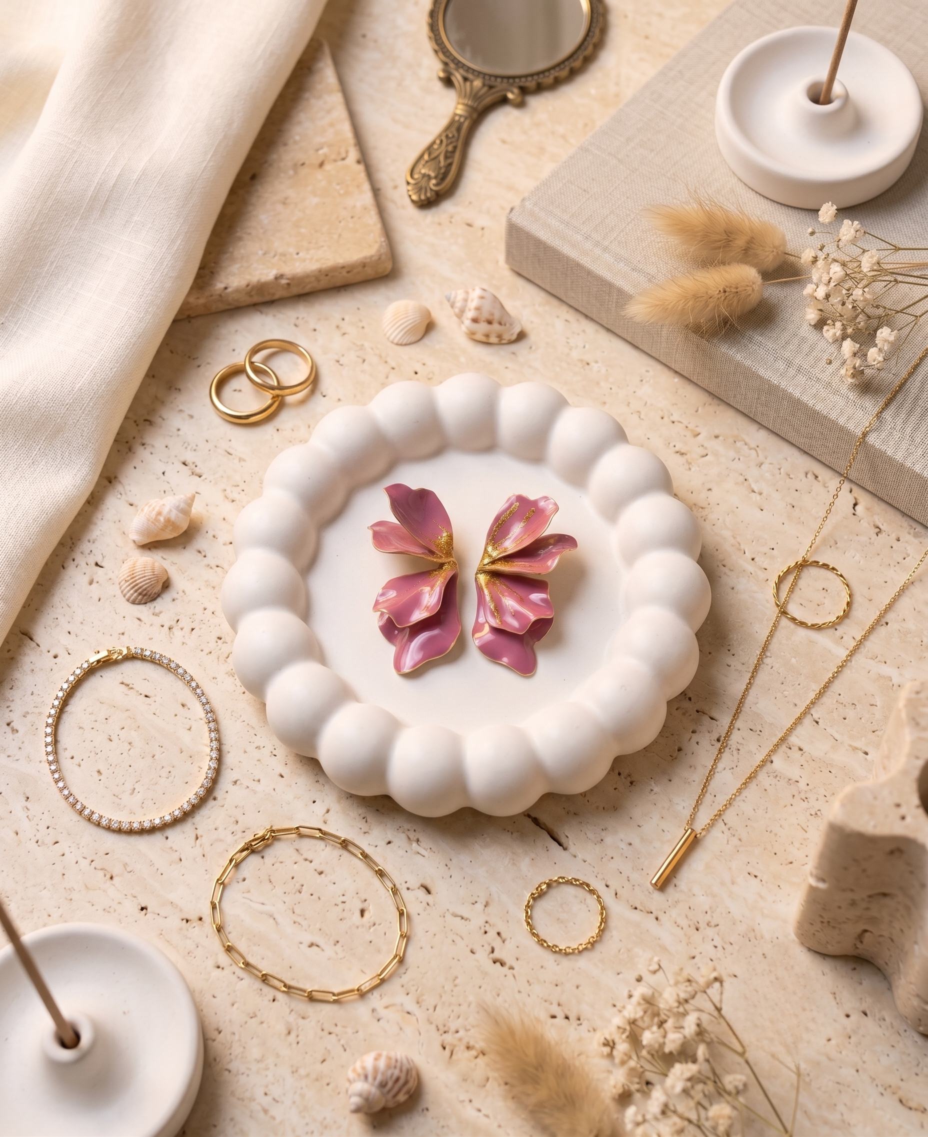 Pink Glitter Petal Statement Earrings