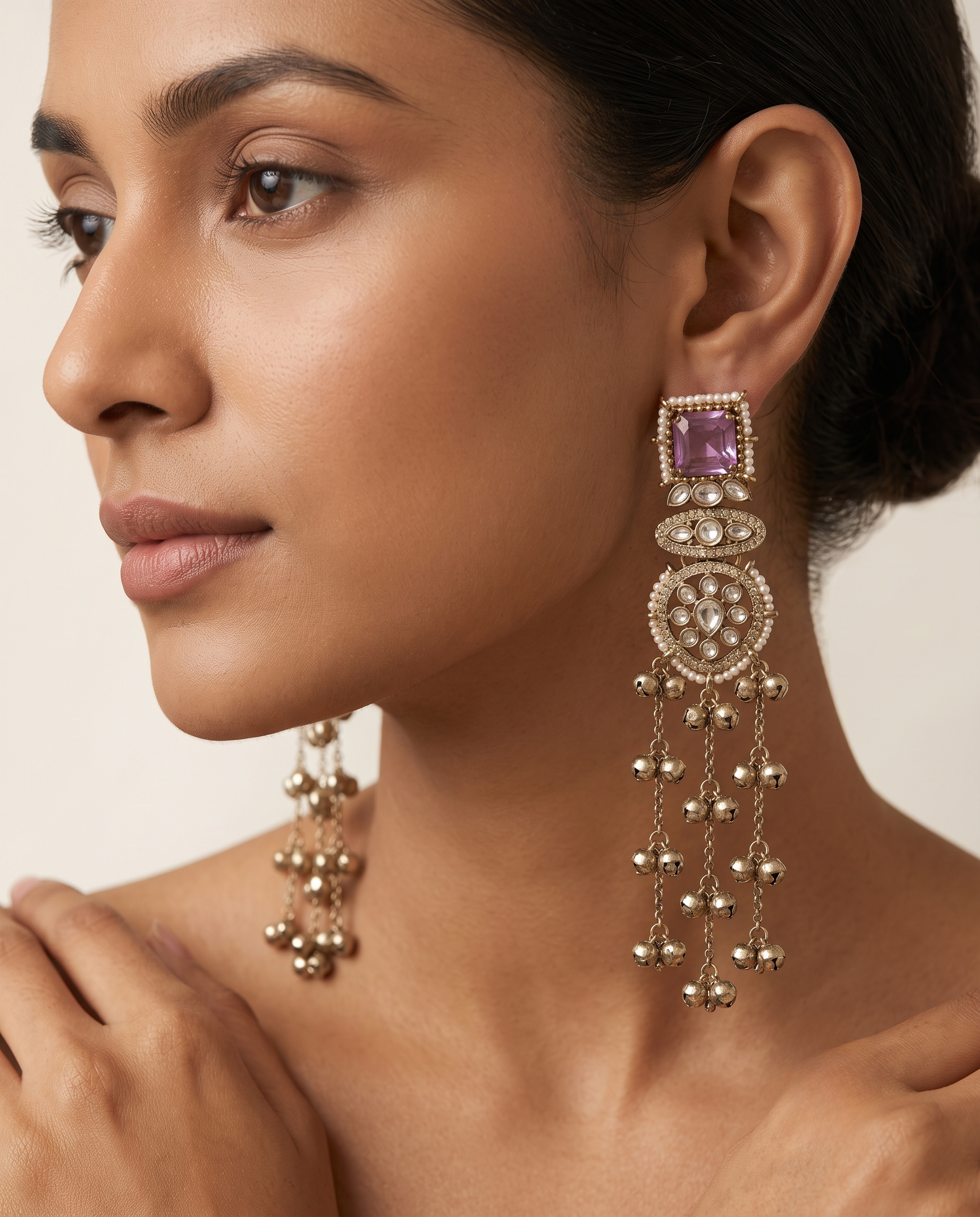 Blush Pink Kundan Long Kashmiri Jhumki