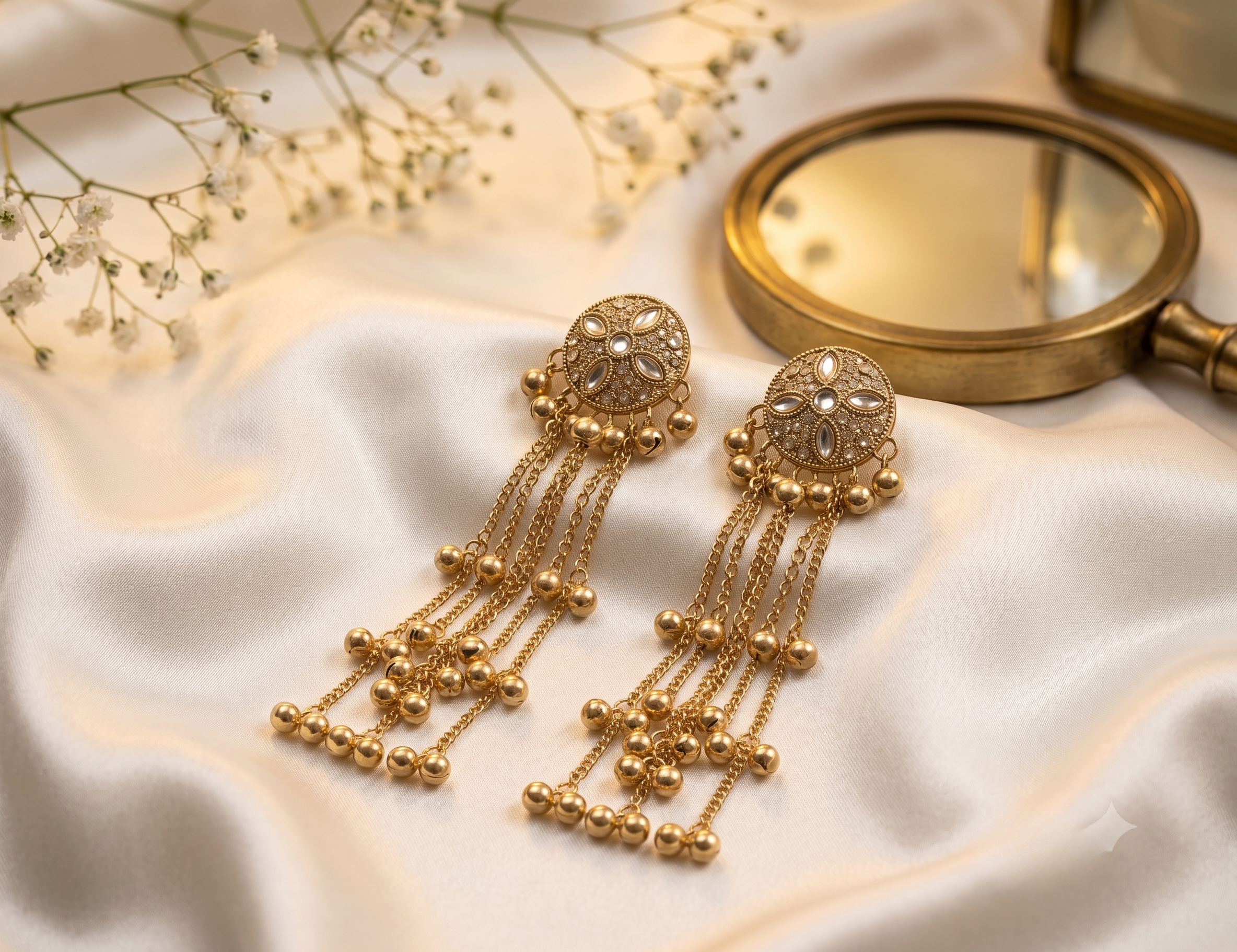 Gold Ghungroo Tassel Bell Stud Jhumki