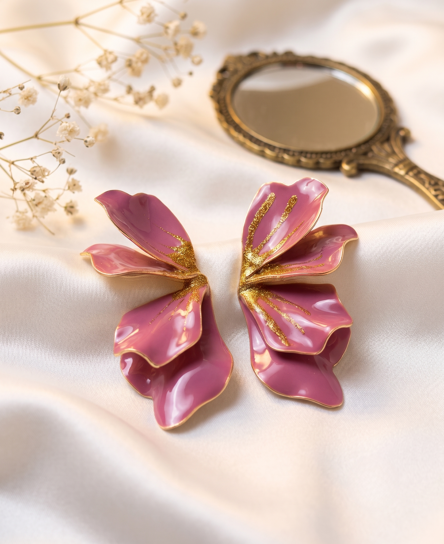 Pink Glitter Petal Statement Earrings