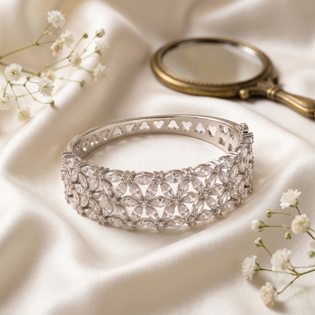Petal to the Metal  Crystal Bloom Statement Bracelet