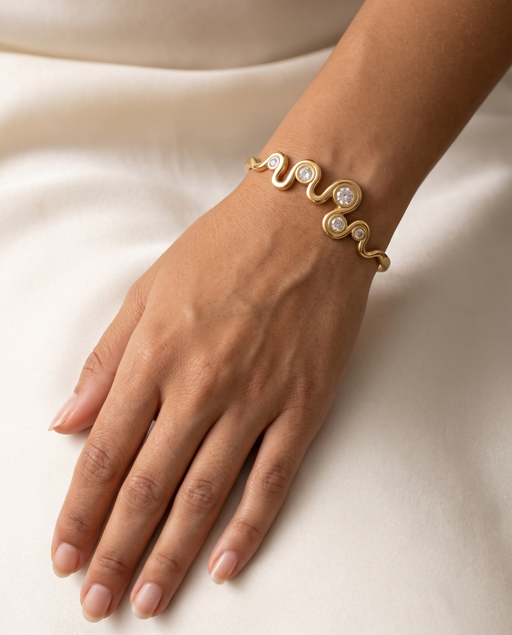 Wavy Diamond CZ Gold Bangle