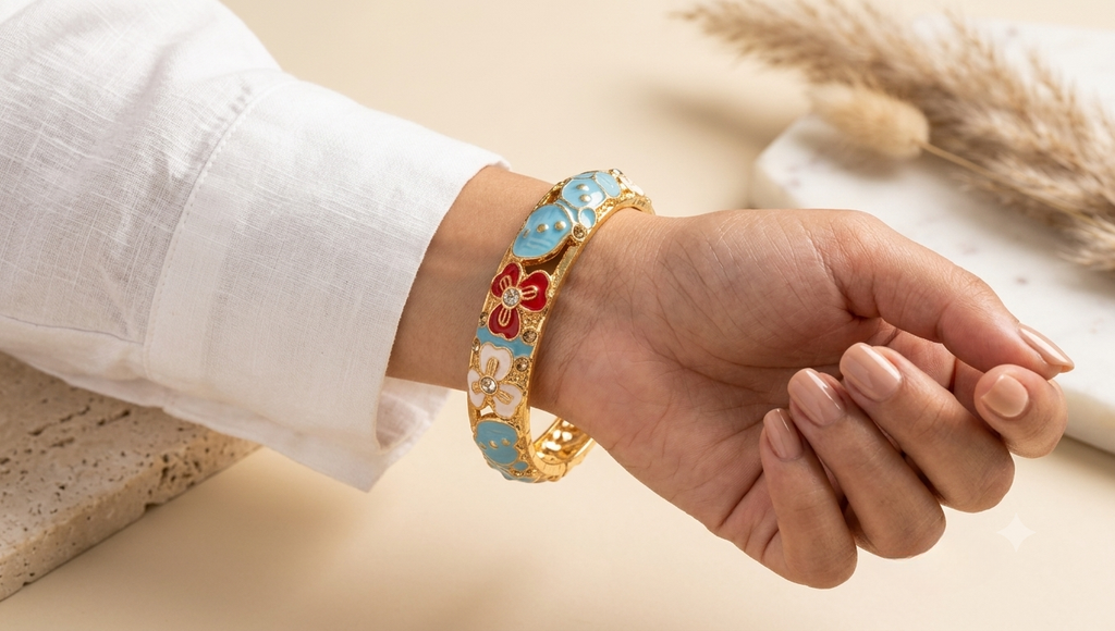 Turquoise Thick Meenakari Kada