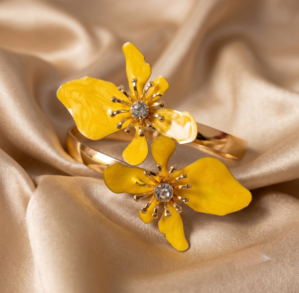 Yellow Flower Enamel Arm Cuff Bracelet