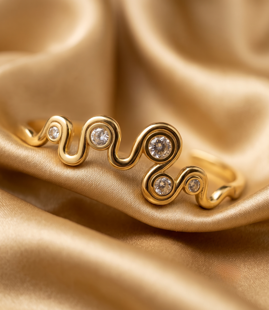 Wavy Diamond CZ Gold Bangle