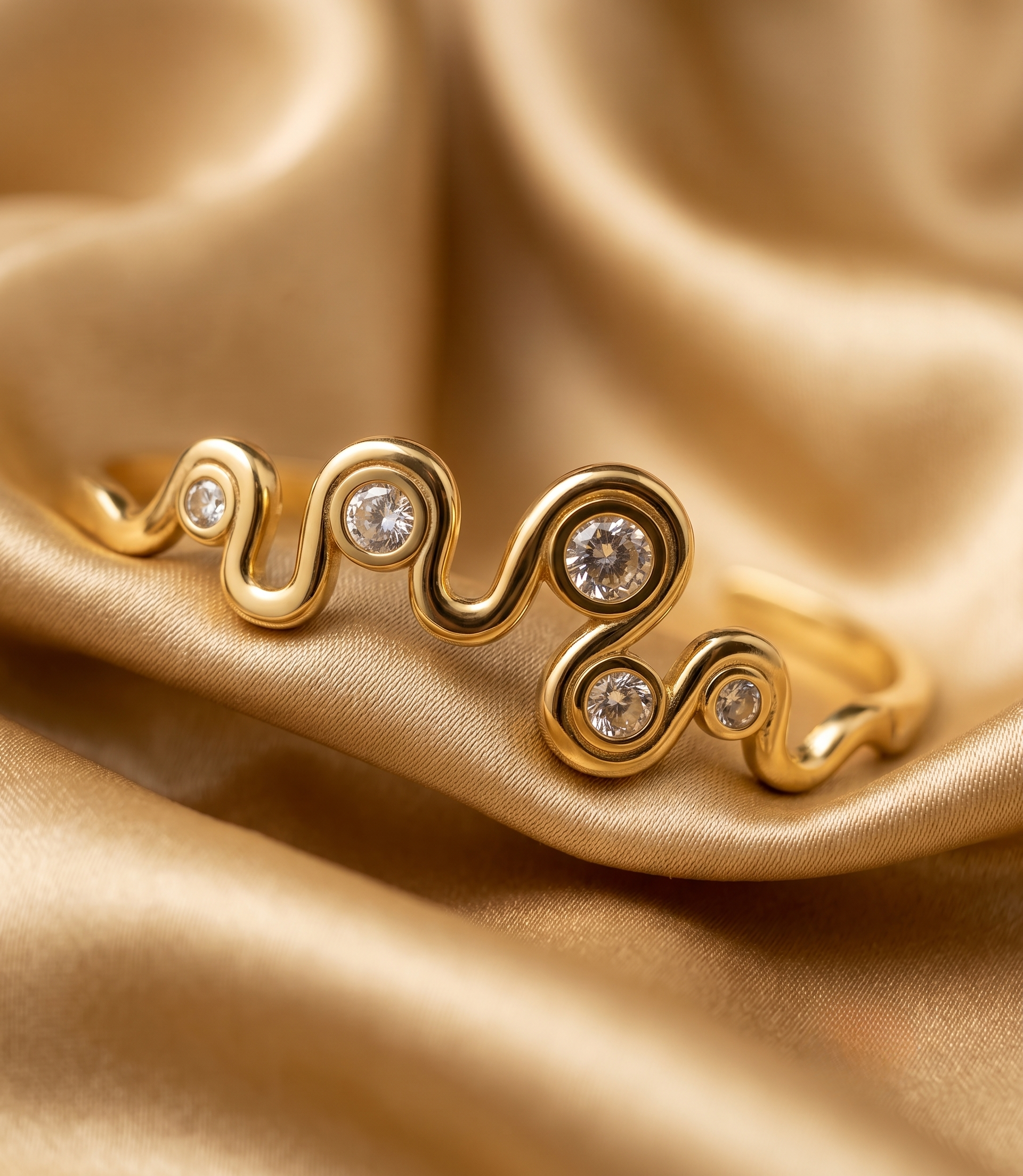 Wavy Diamond CZ Gold Bangle