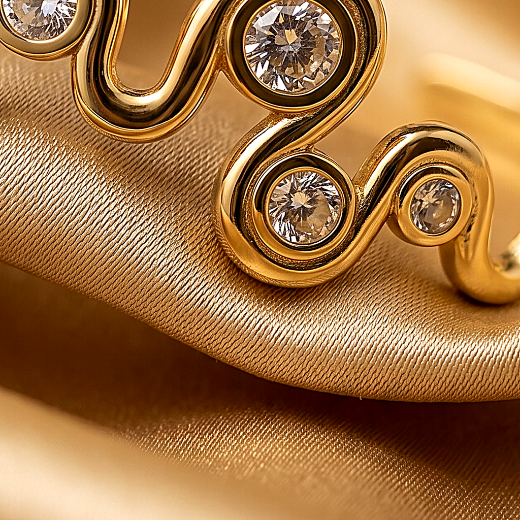 Wavy Diamond CZ Gold Bangle