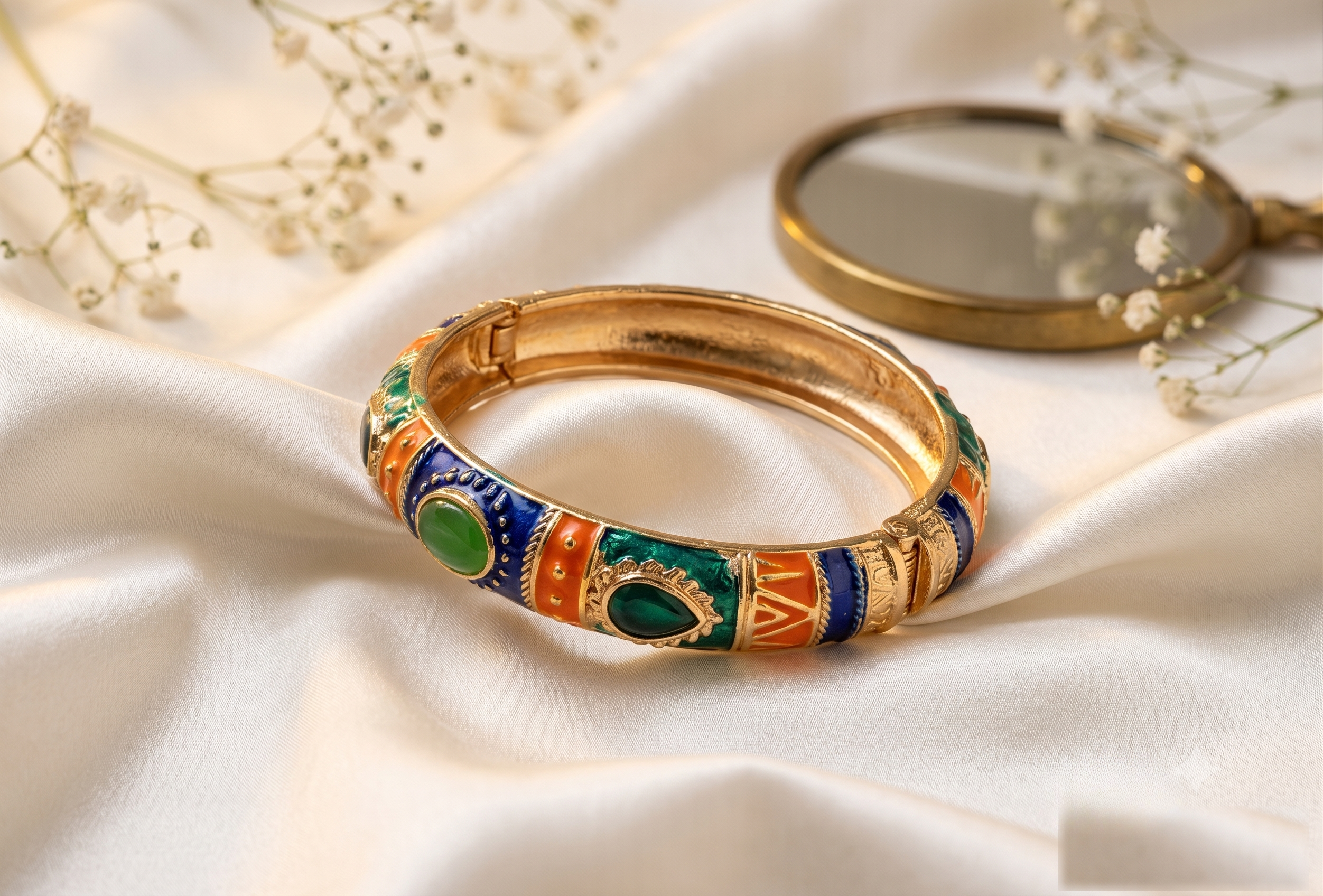 Navy & Orange Stone Meenakari Kada