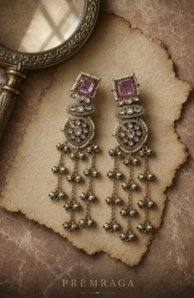 Blush Pink Kundan Long Kashmiri Jhumki