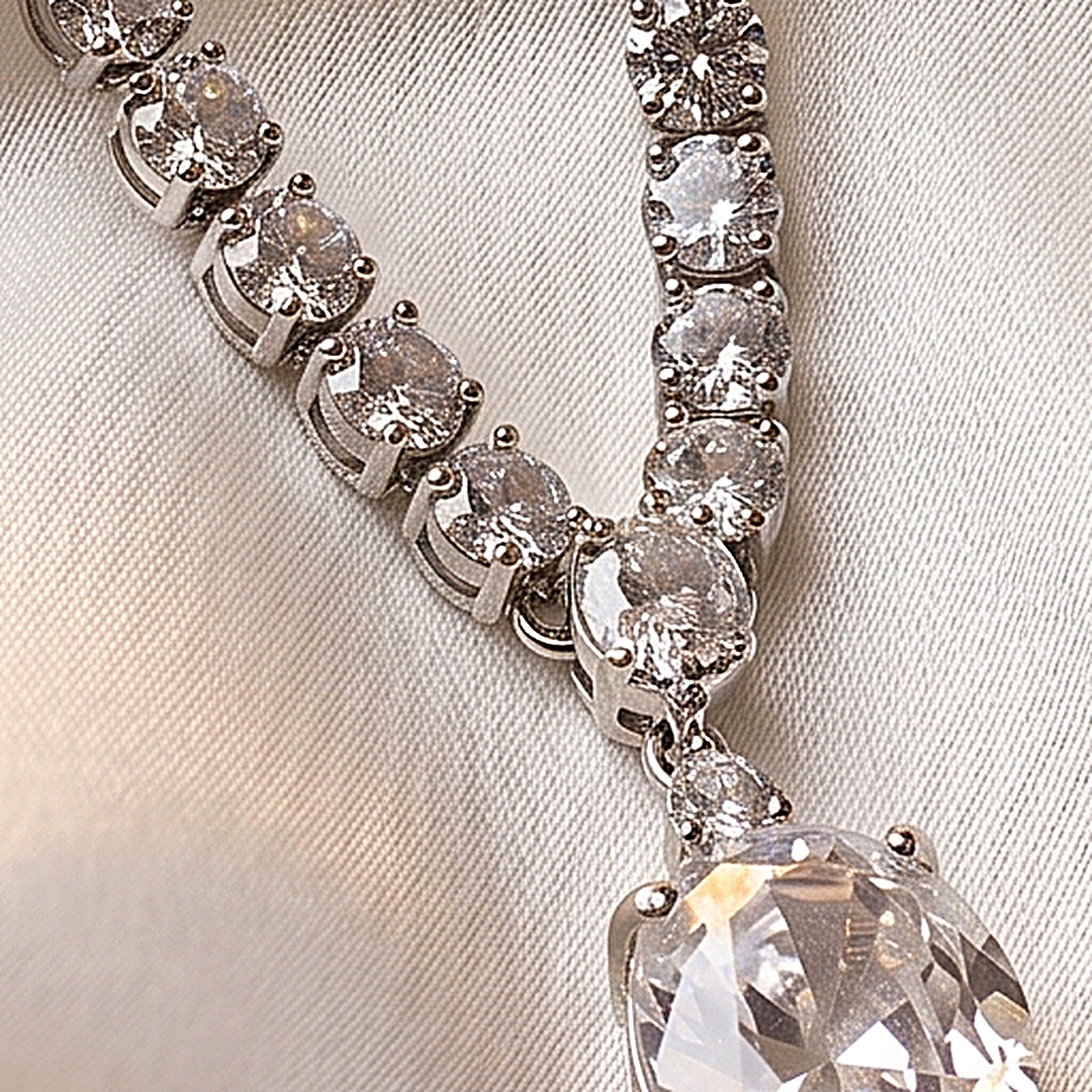 Silver Oval CZ Necklace & Earrings Set