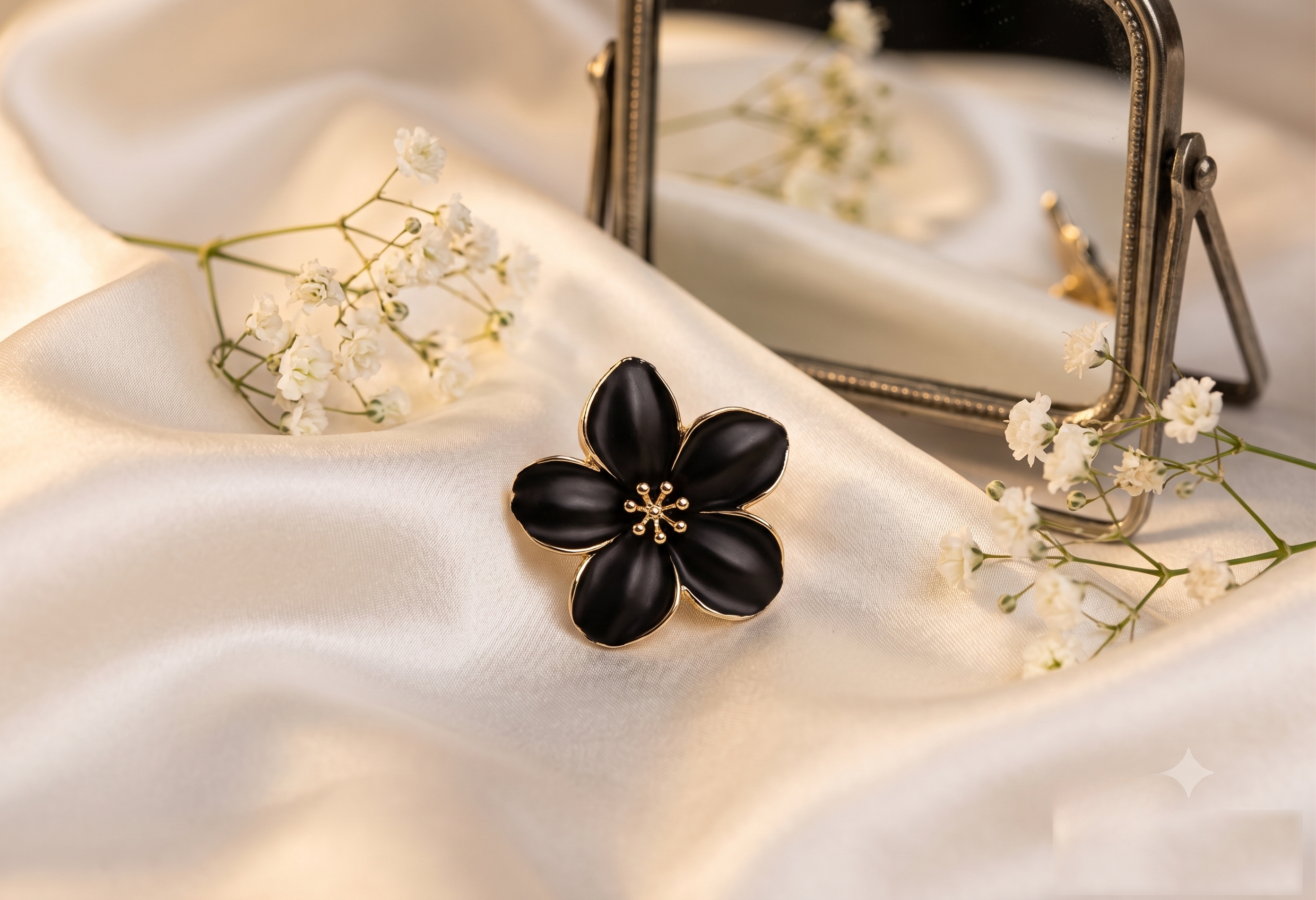 Midnight Orchid Enamel Floral Ring