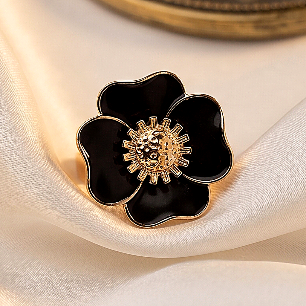 Noir Blossom Black Enamel Floral Ring