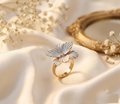 Snow Petal White Enamel Floral Ring