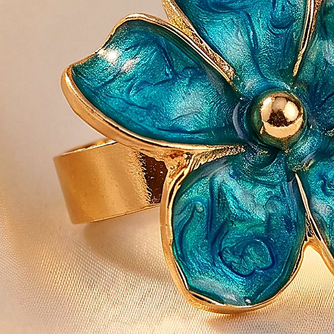 Teal Posy Enamel Floral Ring
