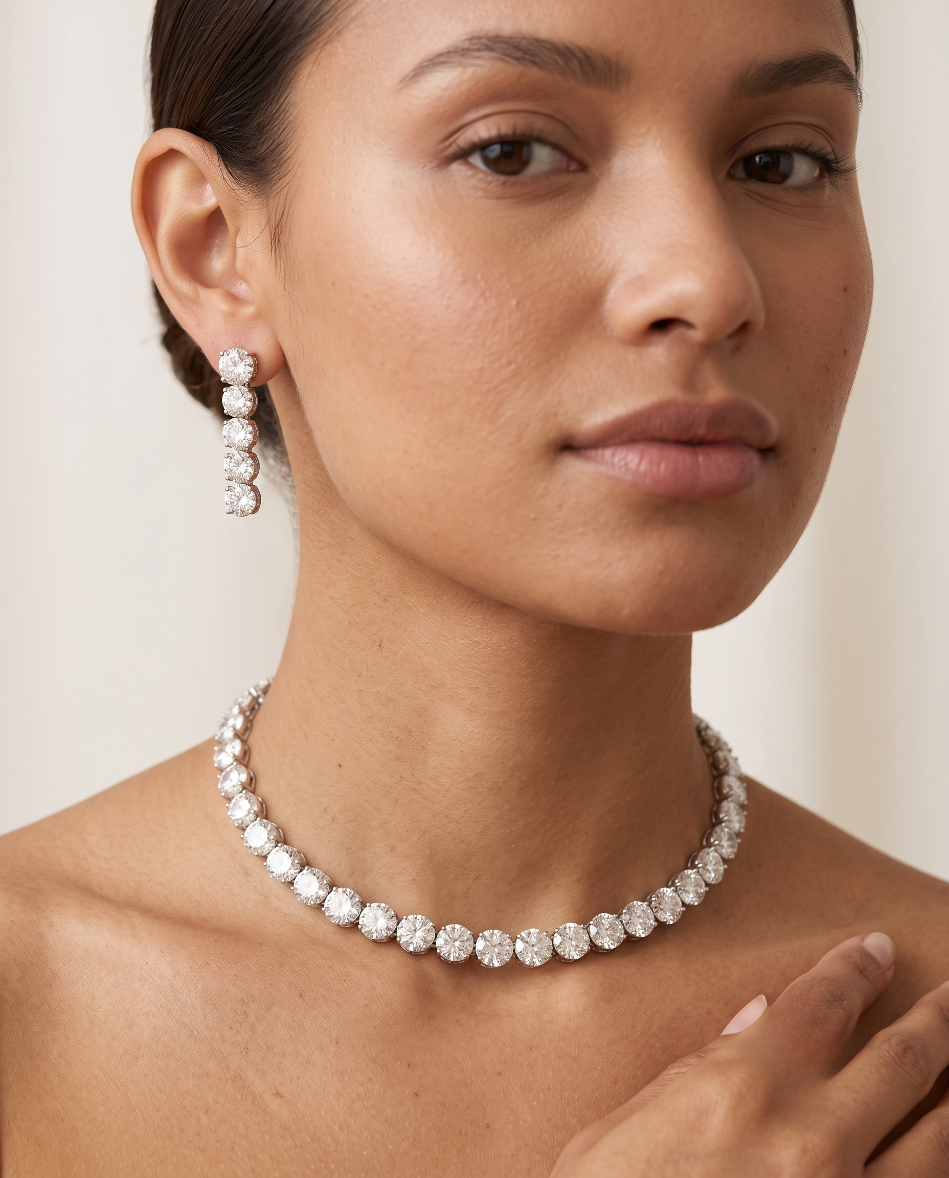 Silver CZ Choker Necklace & Earring Set