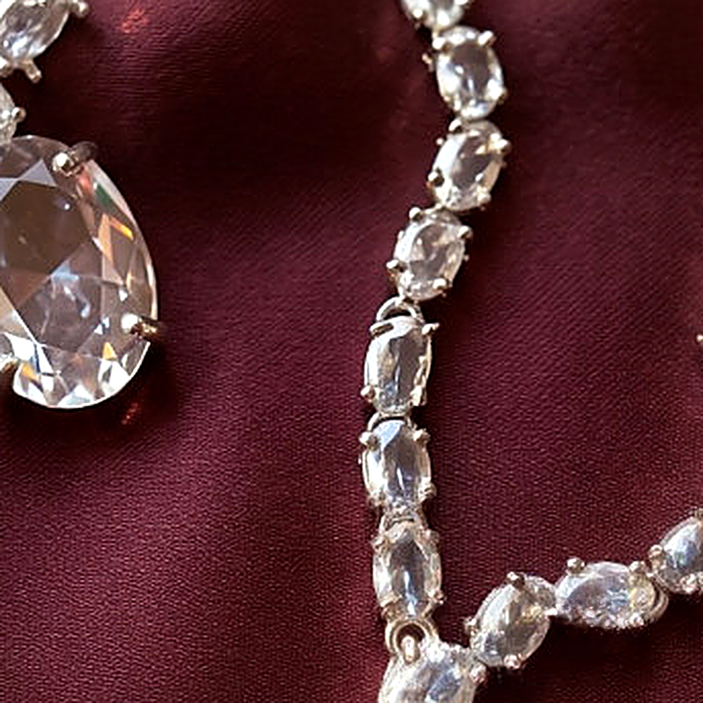 Clear CZ Silver Choker Necklace & Earring Set