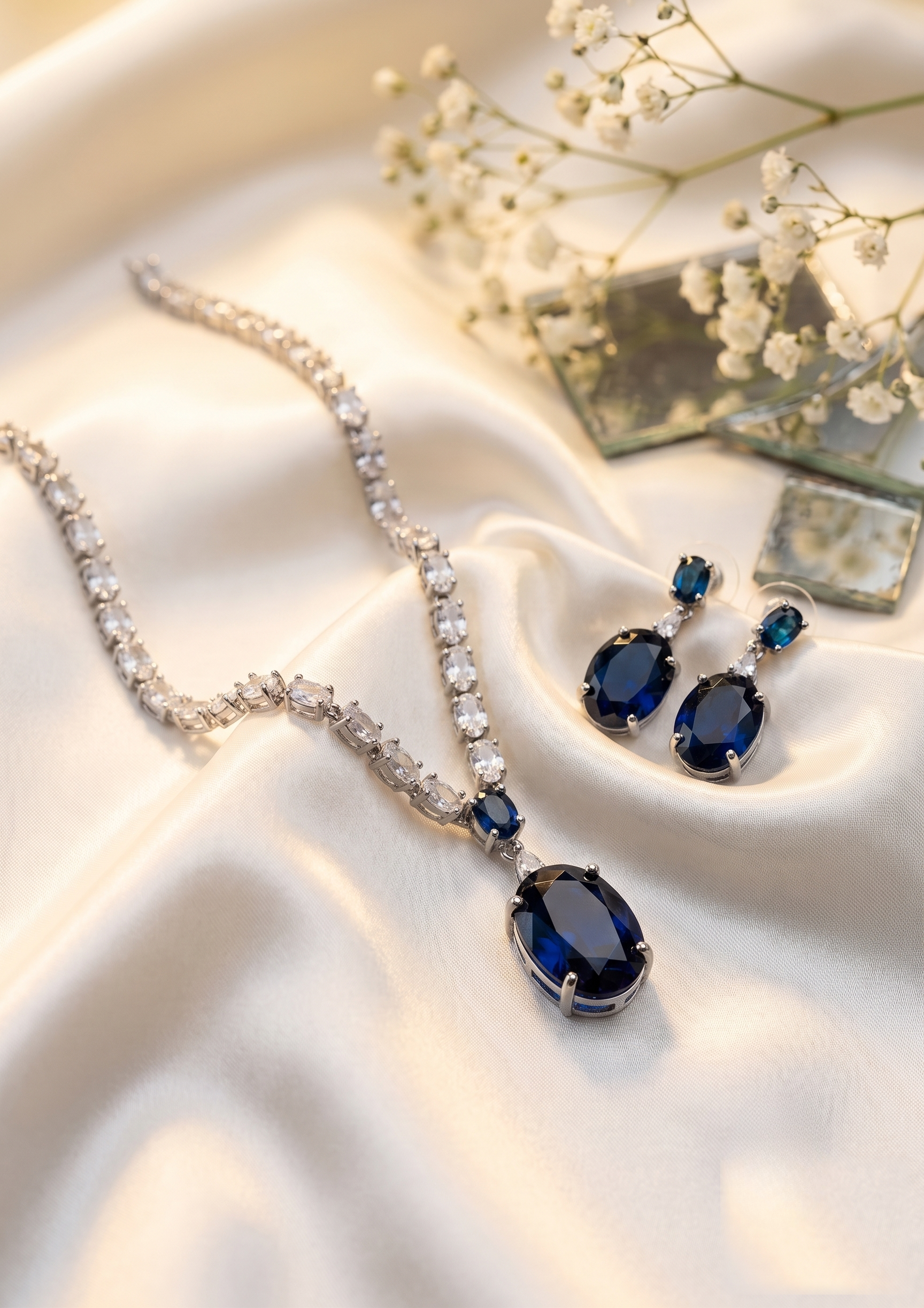 Sapphire Blue Pendant CZ Choker Set