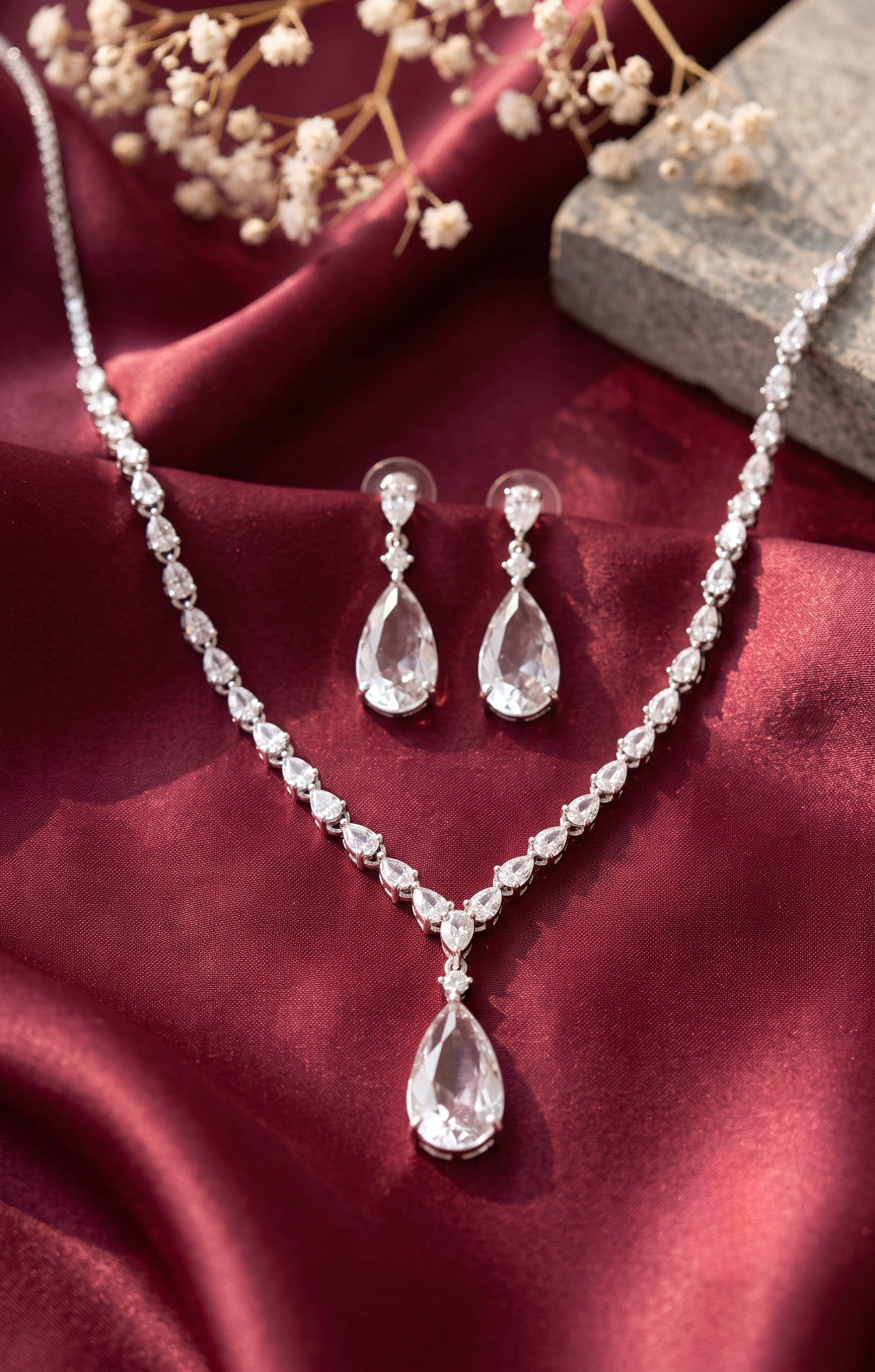 Clear Teardrop Pendant CZ Choker Set