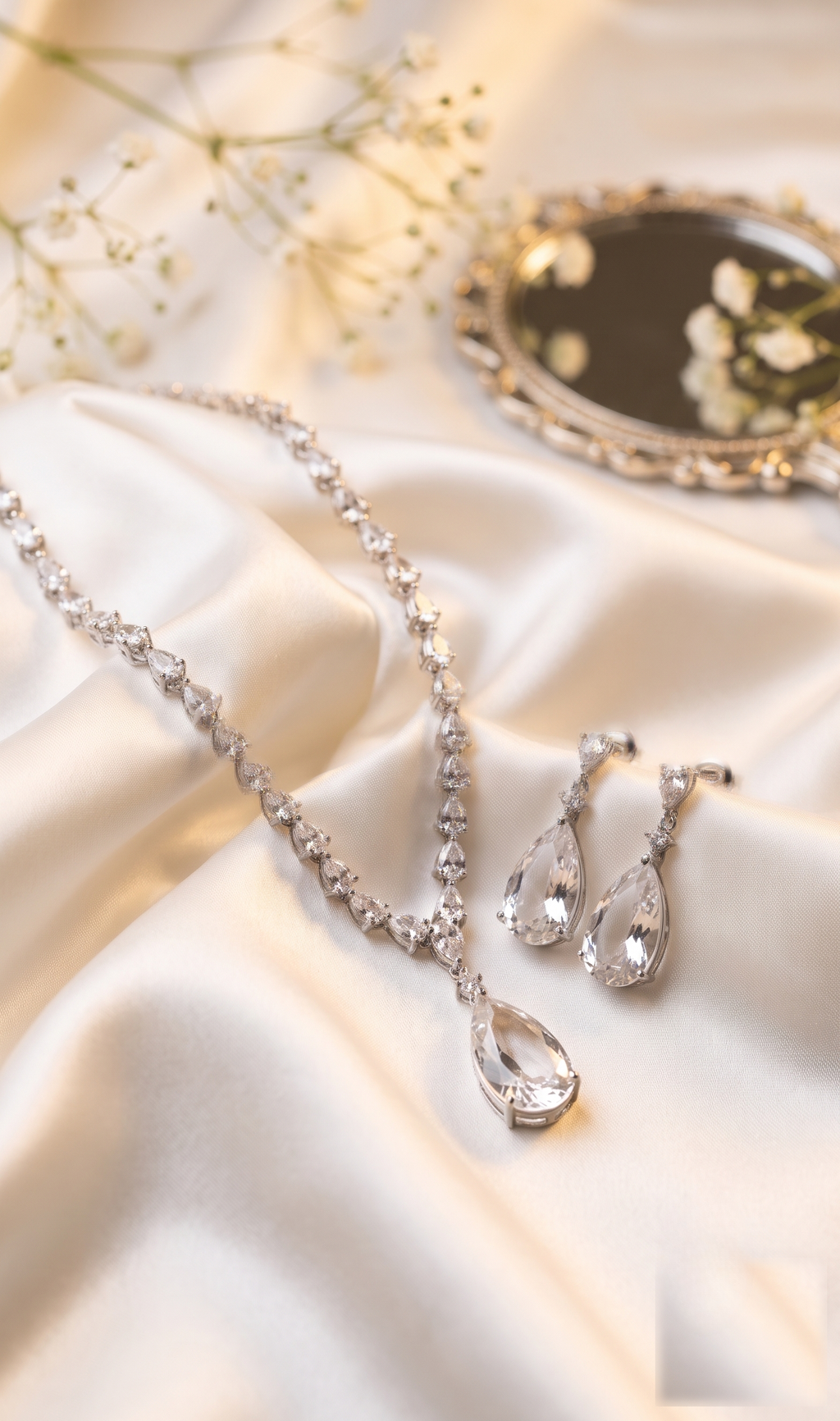 Clear Teardrop Pendant CZ Choker Set