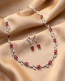 Tulip Pink Stone Silver Necklace & Earring Set