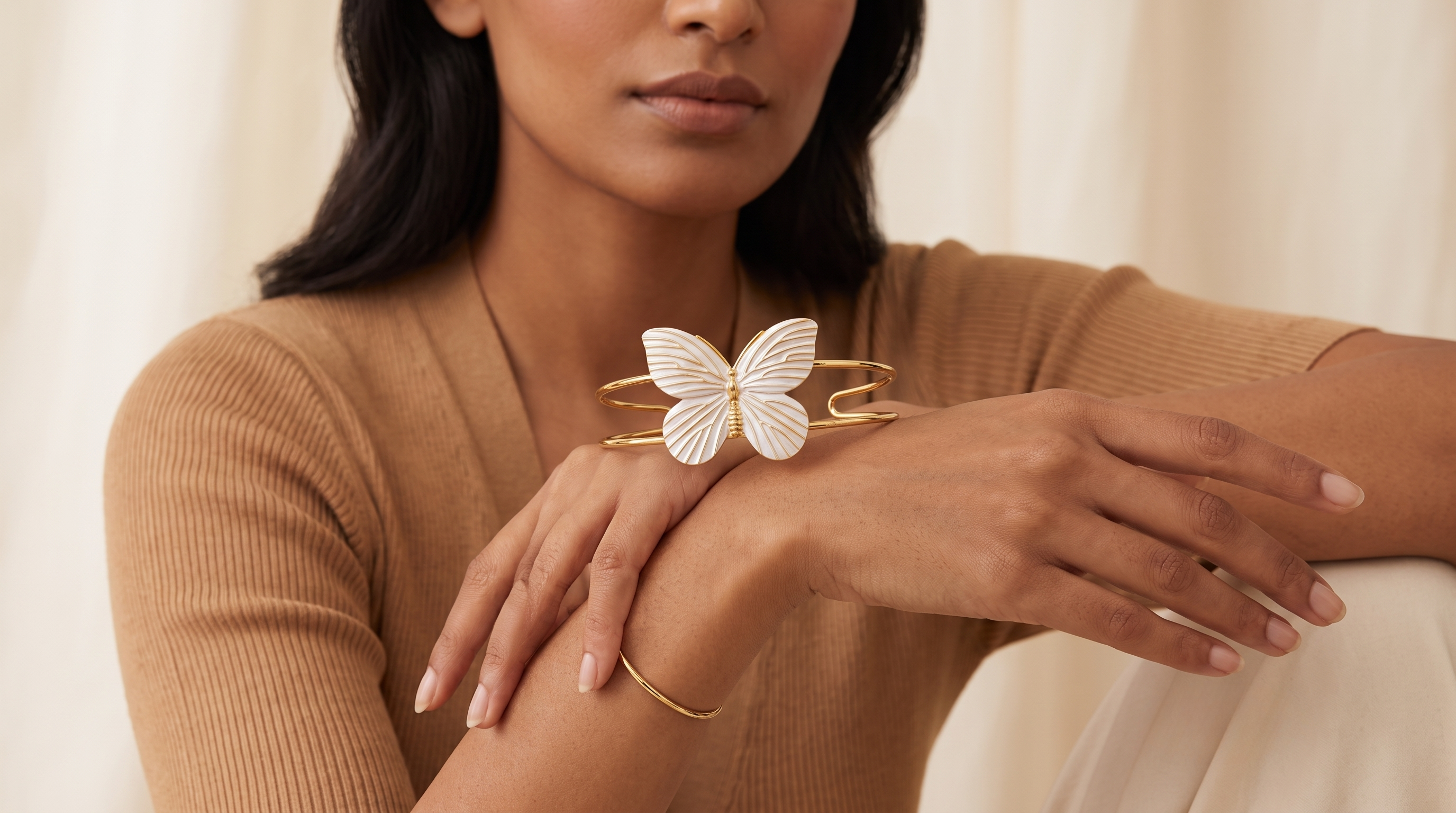 White Butterfly Pearl Arm Cuff Bracelet