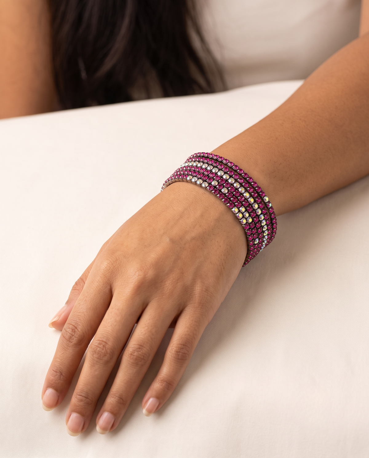 Ruby Rhinestone Stretch Bracelet Stack Set