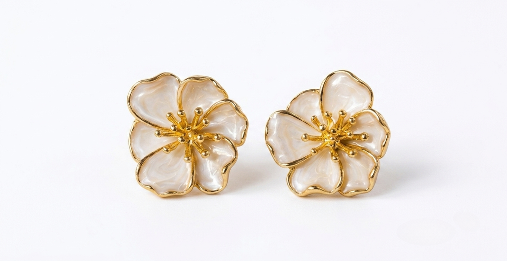 White Glossy Ivory Enamel Floral Earrings – anti-tarnish by PremRaga
