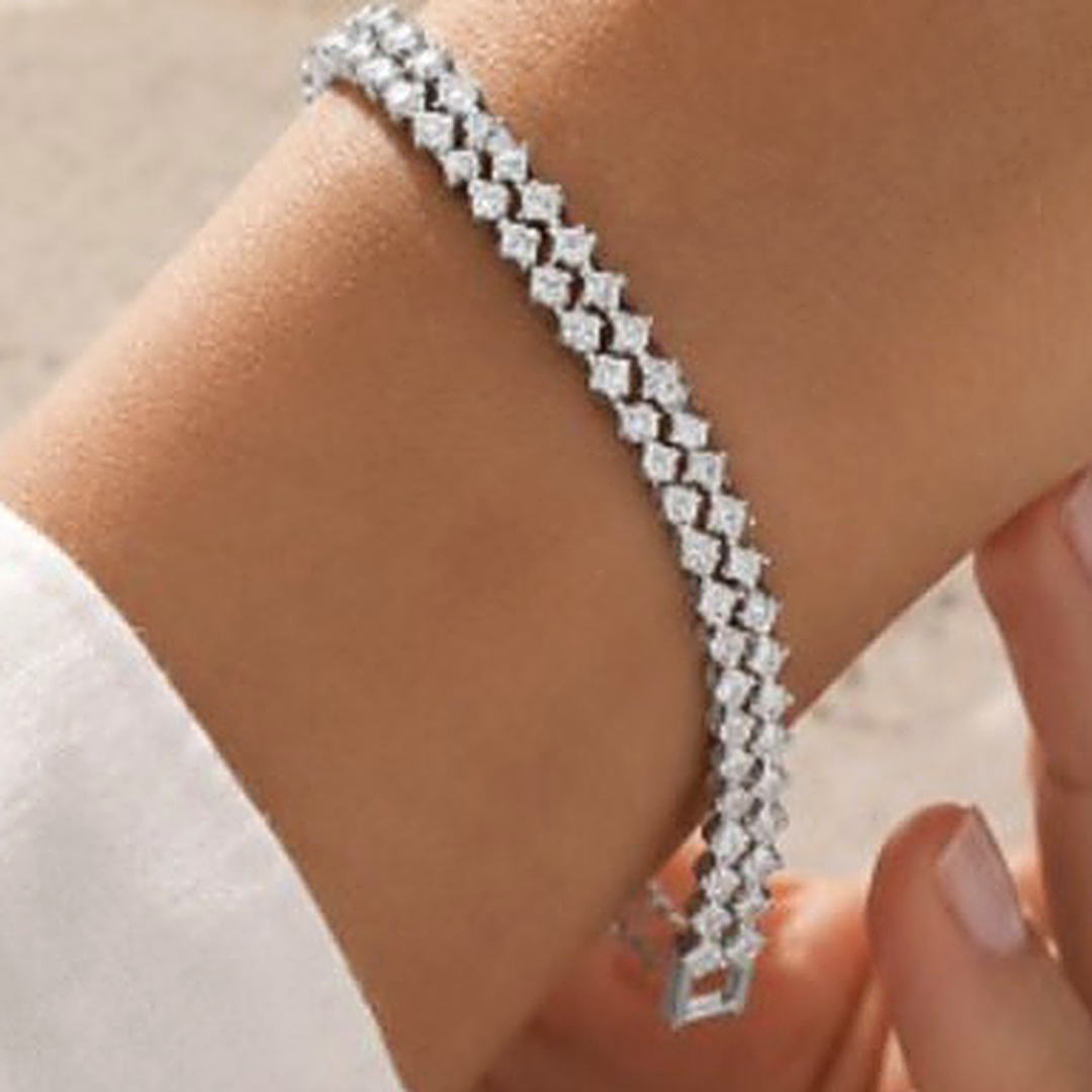 Silver 2-Layer Round CZ Tennis Bracelet