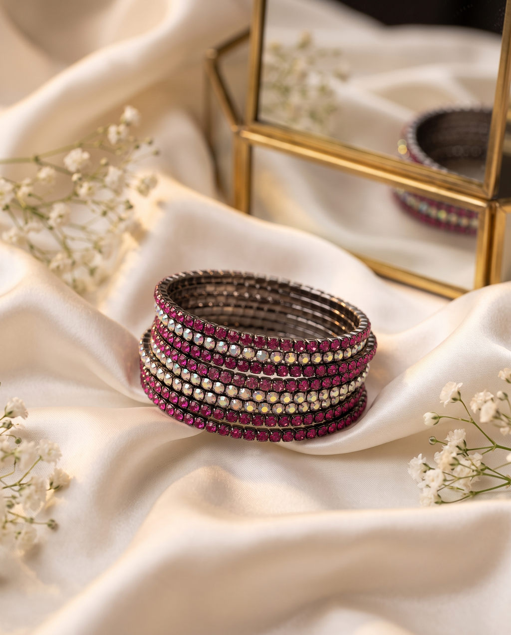 Ruby Rhinestone Stretch Bracelet Stack Set