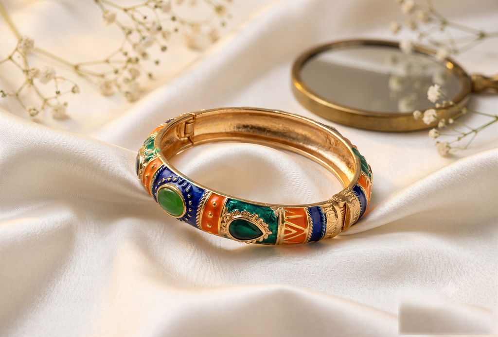 Navy & Orange Stone Meenakari Kada – anti-tarnish by PremRaga