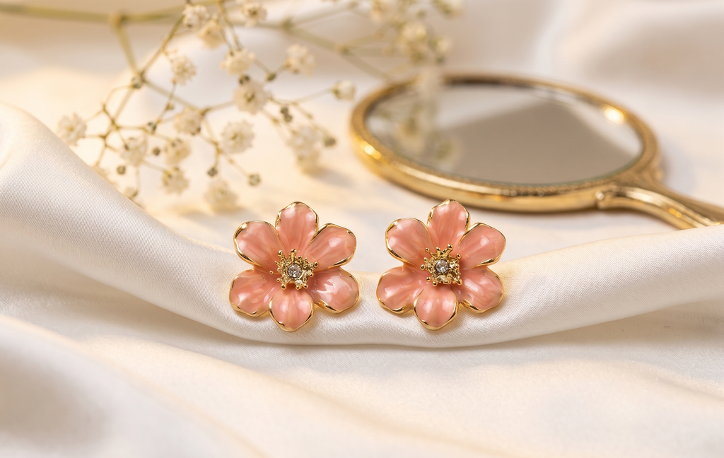 Peach Floral Studs
