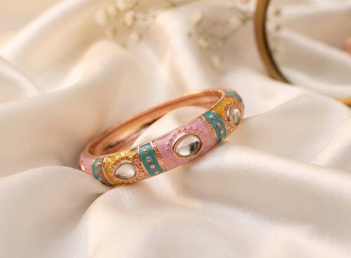 Pink & Teal Thick Meenakari Kada (Set of 2)