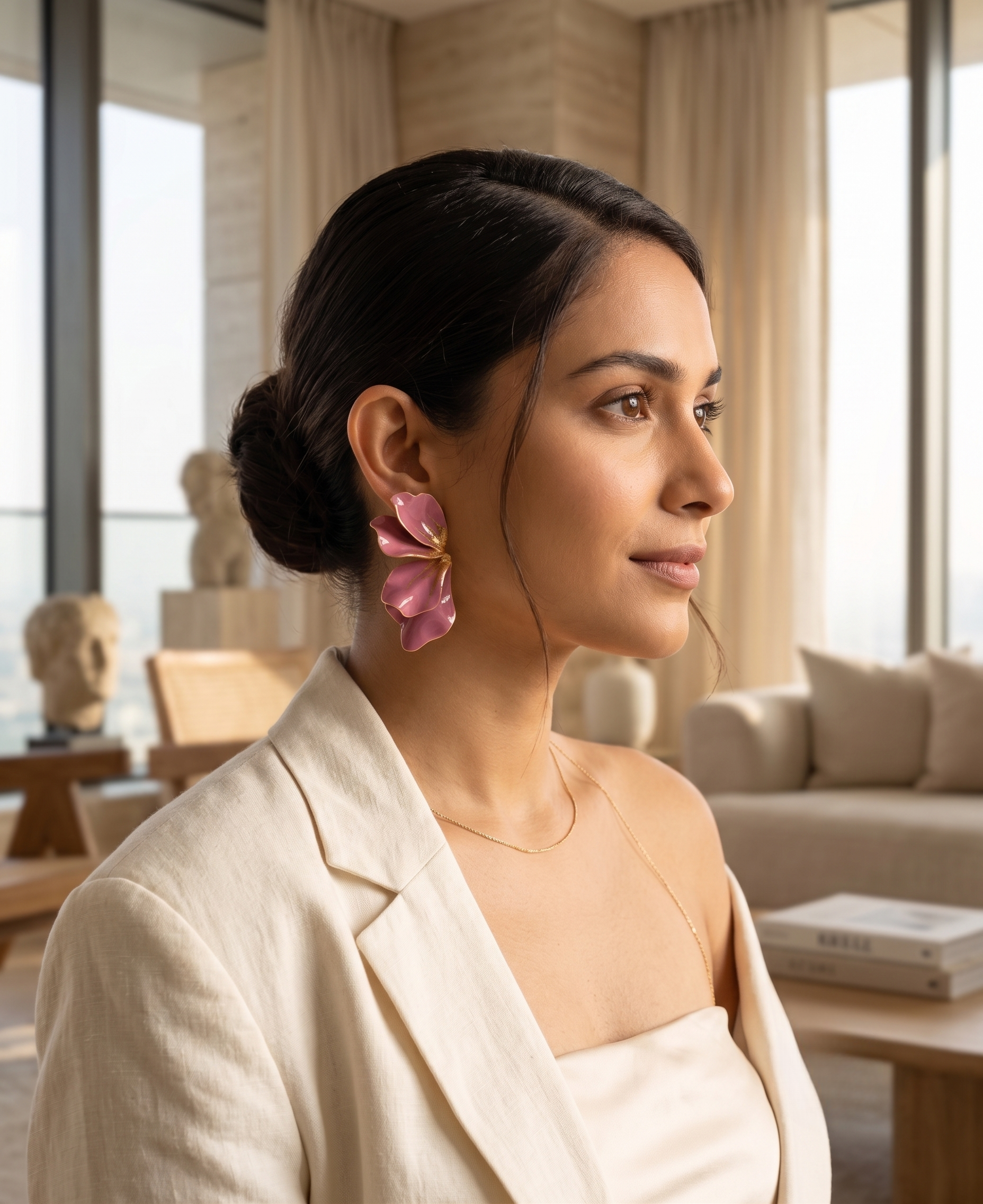 Pink Glitter Petal Statement Earrings