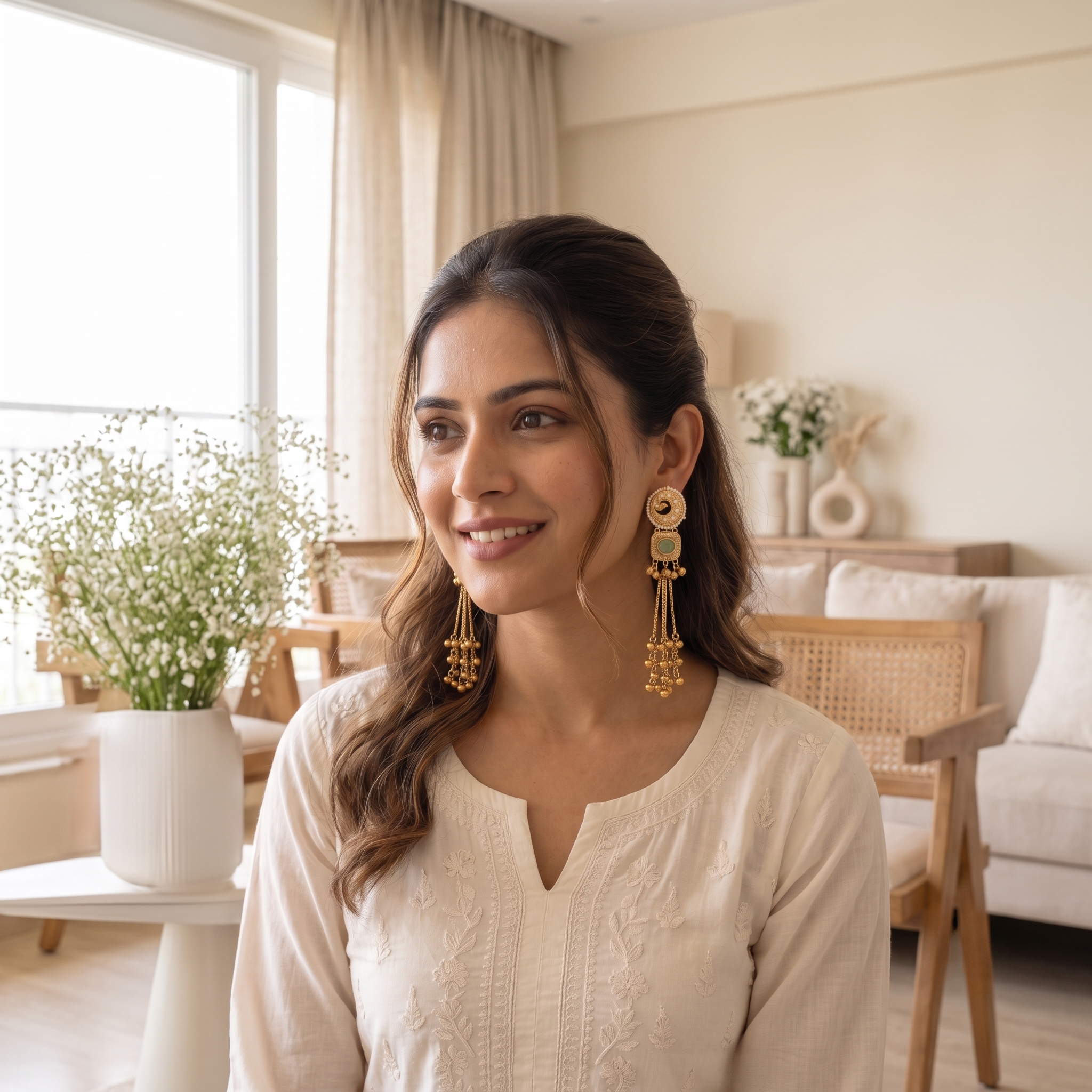 Mint Green Kundan Long Gold-tone Jhumki