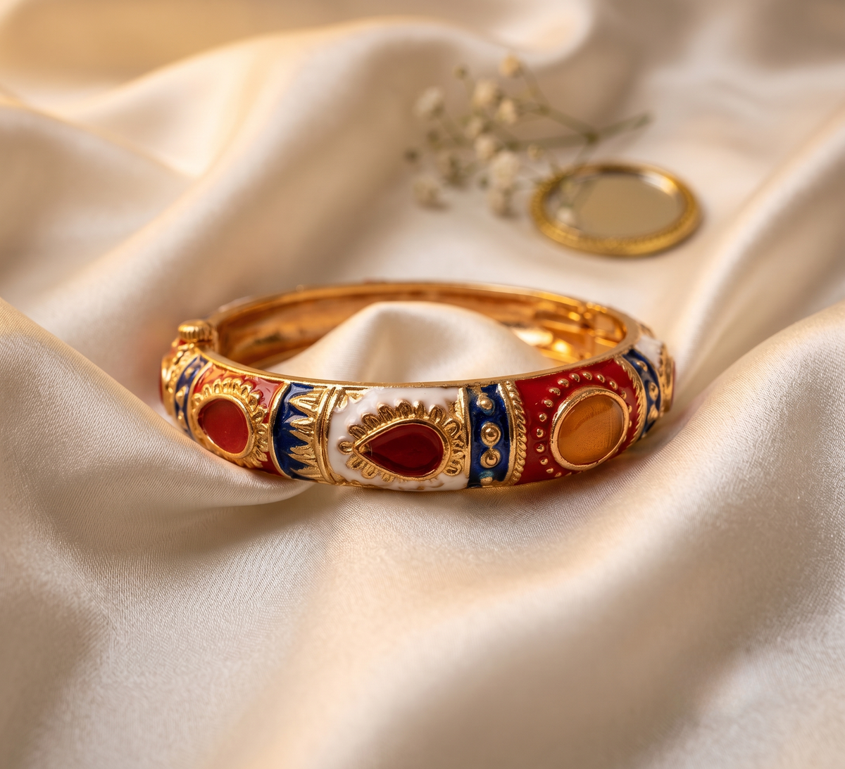 Red & White Thick Meenakari Kada – anti-tarnish by PremRaga