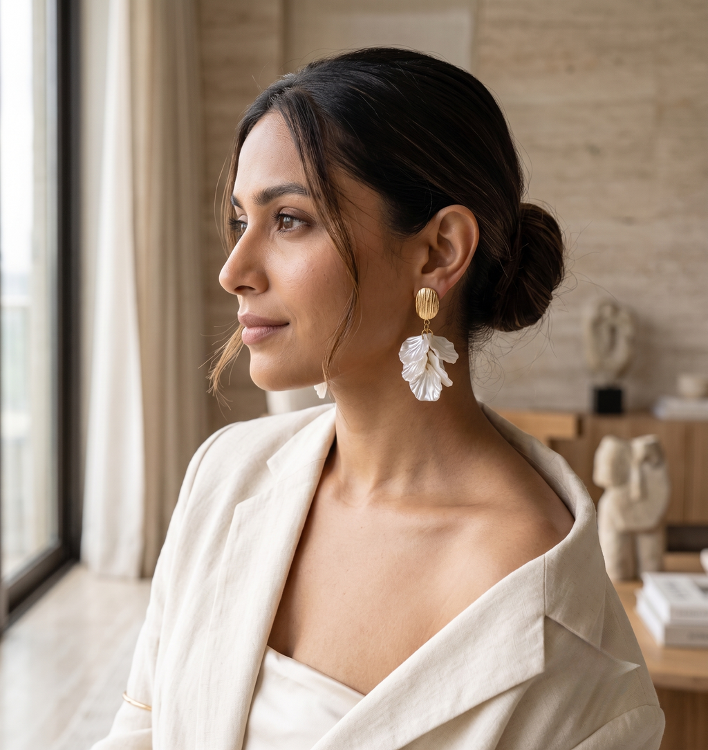 Ivory Acrylic Petal Drop Earrings