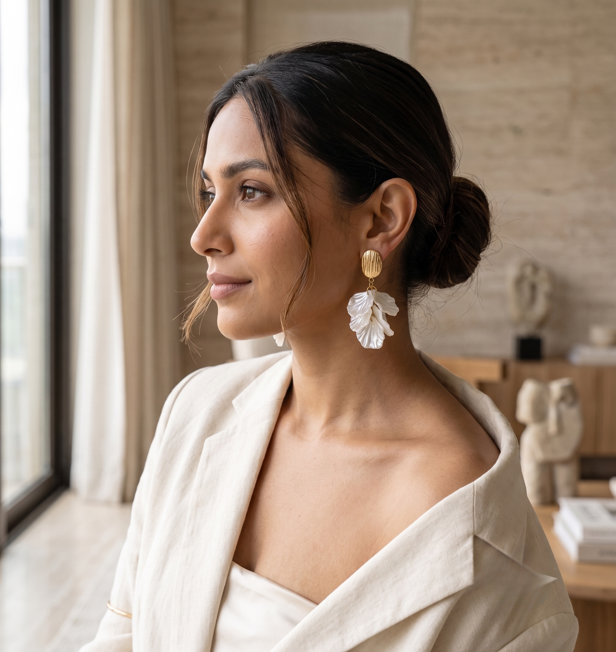 Ivory Acrylic Petal Drop Earrings