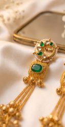 Green Kundan Long Gold-tone Jhumki