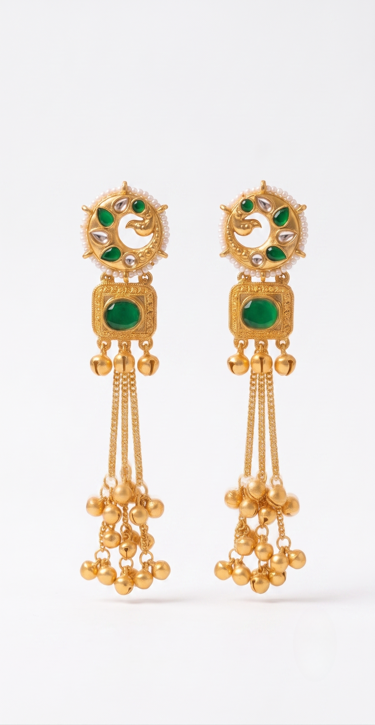 Green Kundan Long Gold-tone Jhumki